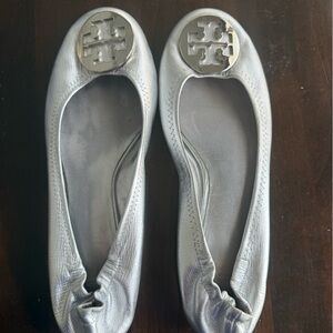 Tory Burch Metallic Silver Flats